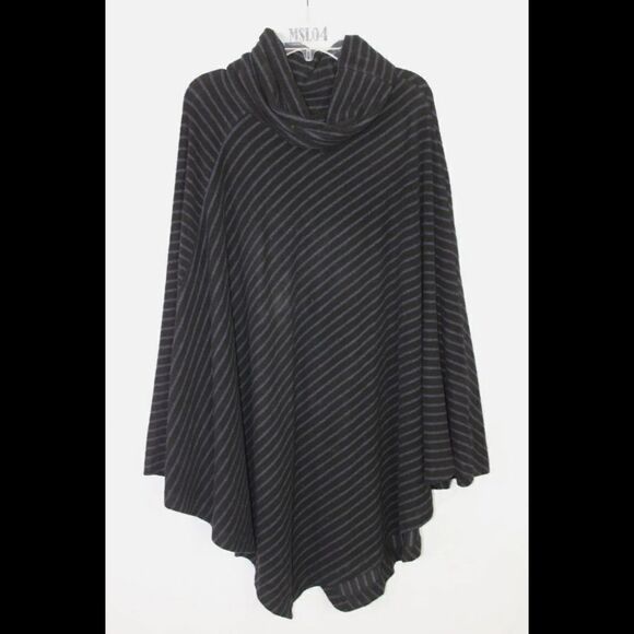 CAPOTE COWL NECK CAPE PONCHO BLUE/BLACK STRIPED SIZE M/L - Picture 1 of 6